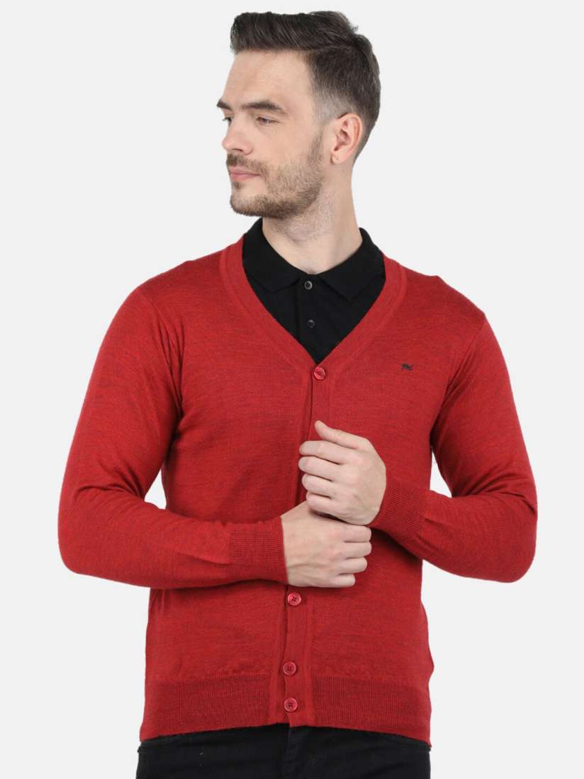 Buy Monte Carlo Men Red Pure Wool V Neck Cardigan Sweaters for Men 19116436 Myntra