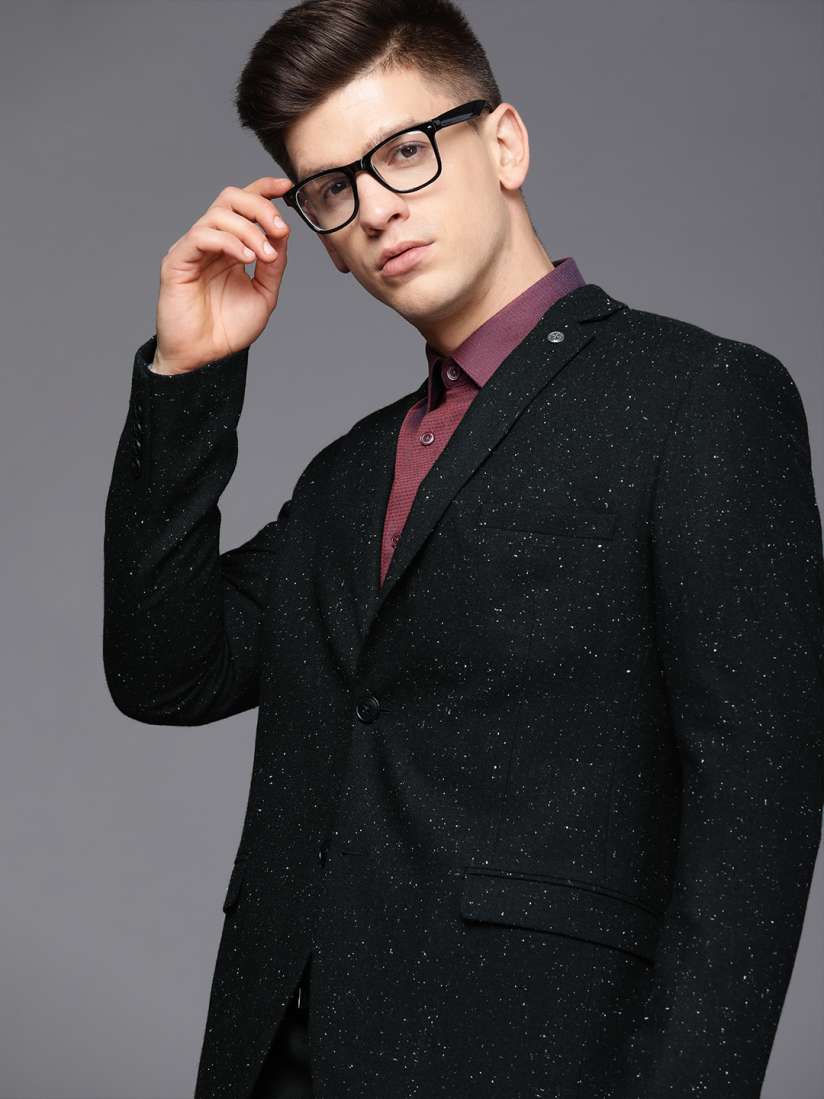 Buy Theme Men Black Pure Wool Speckled Slim Fit Semi Formal Blazer Blazers for Men 19119078 Myntra