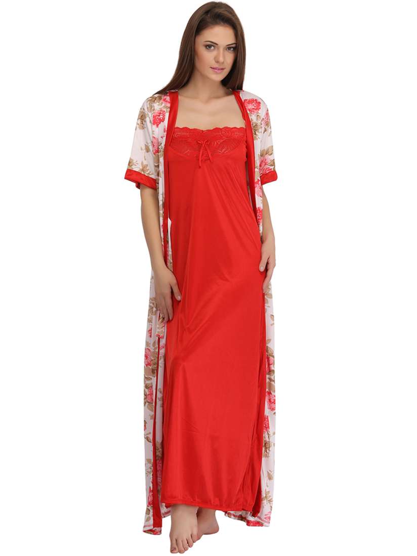 Buy Clovia Red Satin Nightdress with Robe NS0706P04O Nightdress for Women 1911973 Myntra