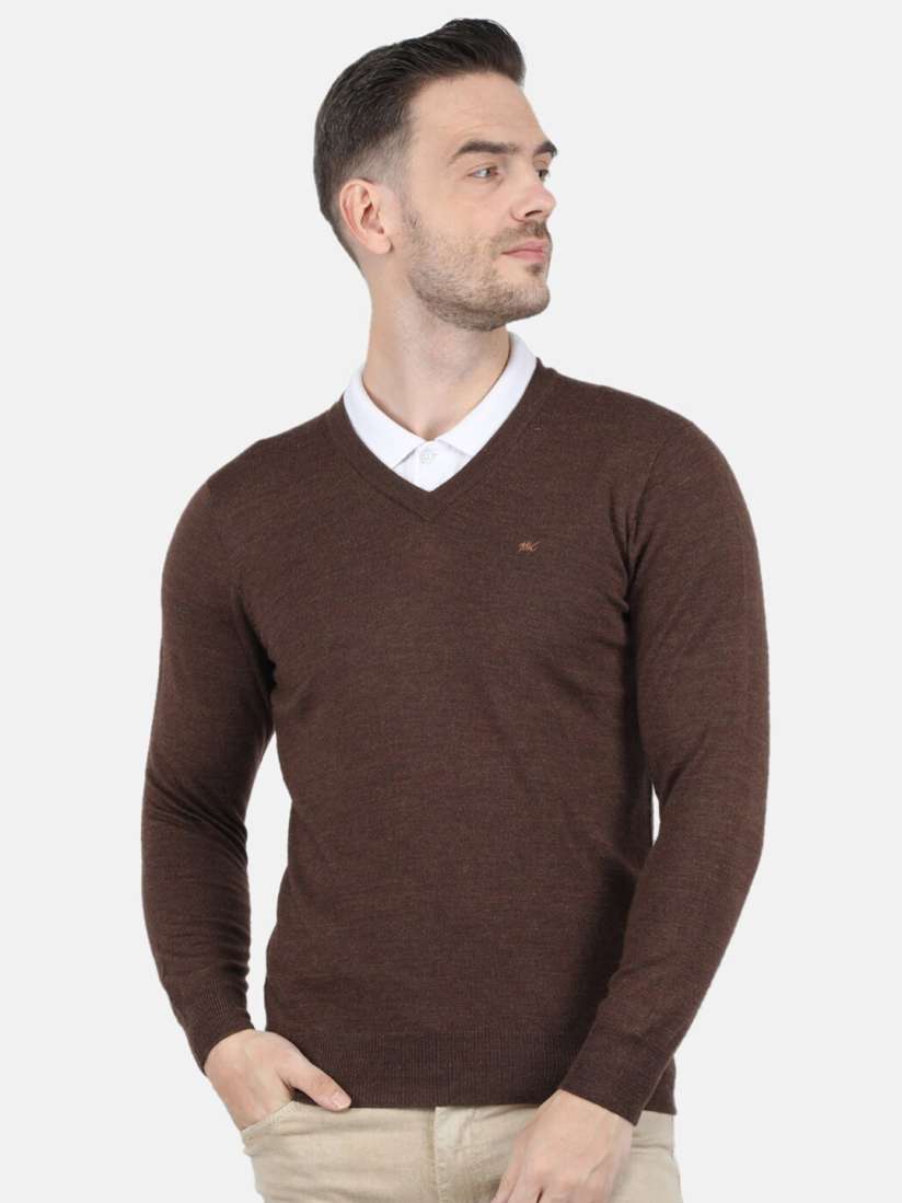 Buy Monte Carlo Men Pure Wool Brown Solid V Neck Pullover Sweaters for Men 19121534 Myntra