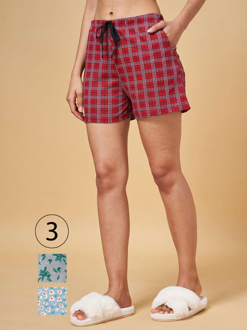 Buy Dreamz by Pantaloons Women Maroon Blue Cotton Printed Lounge shorts Lounge Shorts for Women 19126934 Myntra