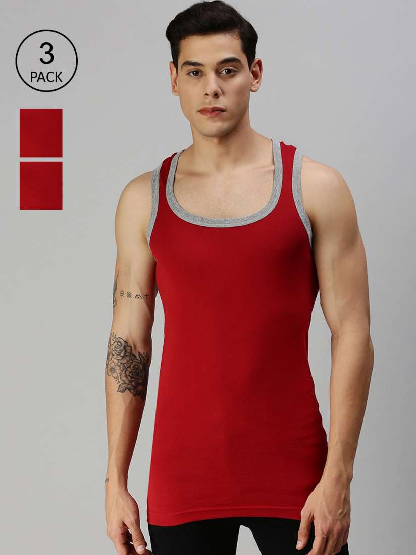 Buy ONN Men Pack of 3 Maroon Solid Cotton Gym Vests Innerwear Vests for Men 19129174 Myntra