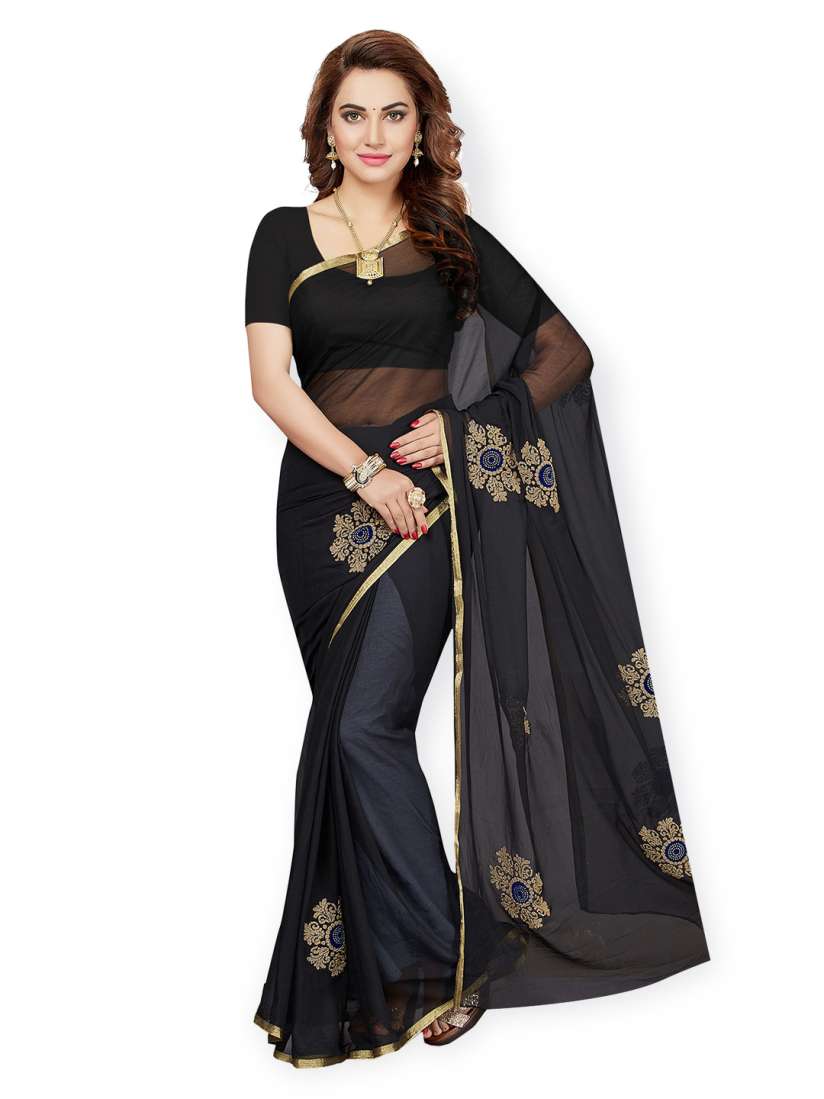 Buy Ishin Black Embroidered Poly Georgette Saree Sarees for Women 1913158 Myntra