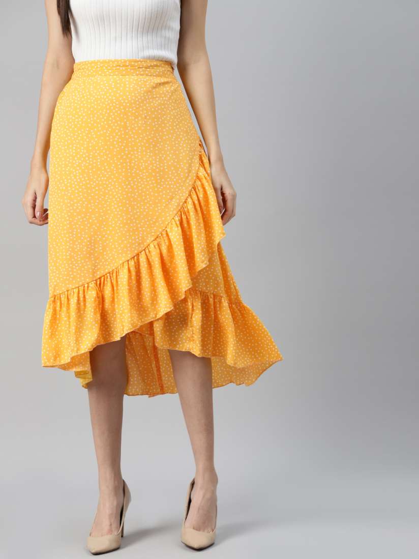 Yellow a line midi skirt top