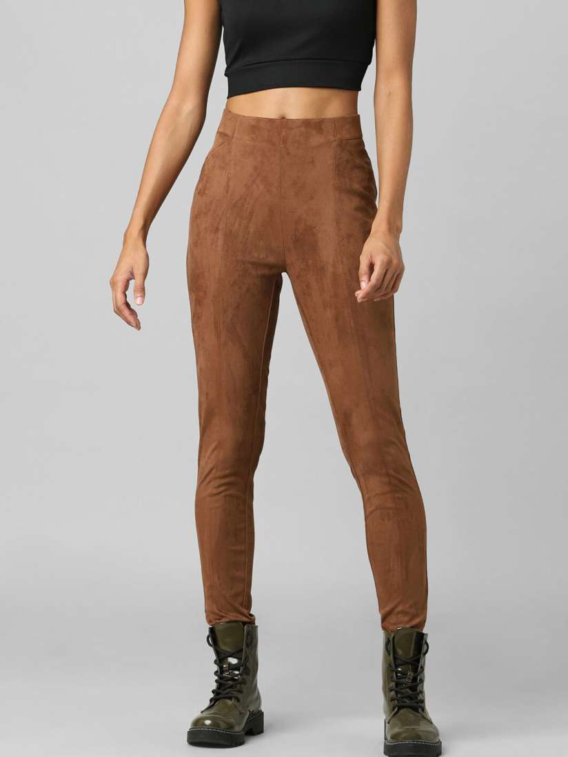 Buy ONLY Women Brown Solid Faux Suede Ankle Length Jeggings Jeggings for Women 19143976 Myntra