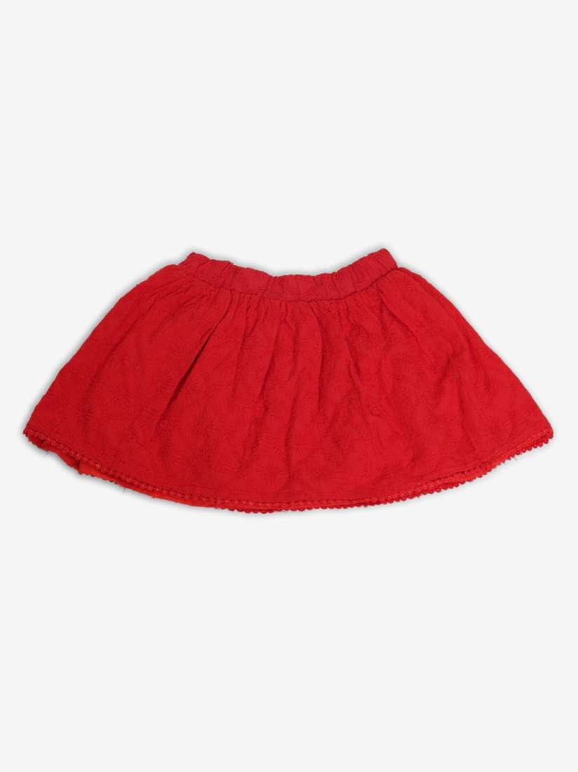 Red embroidered mini skirt discount