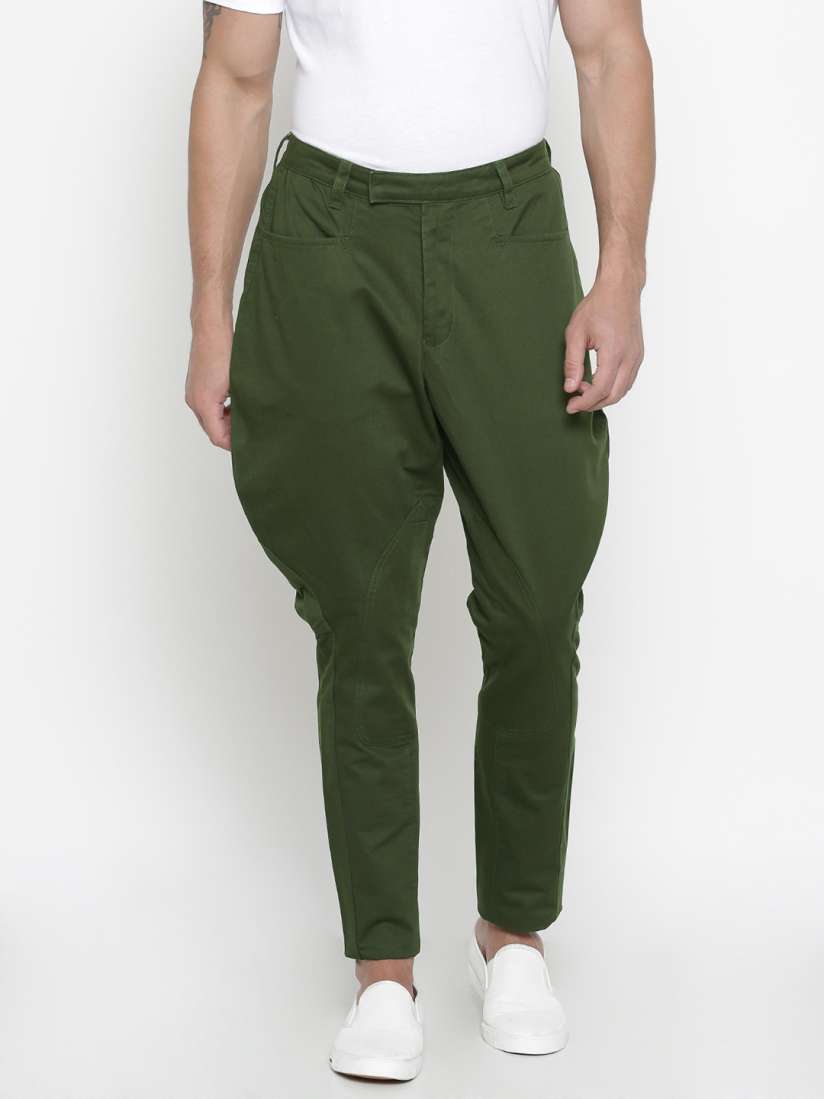 Buy Parx Men Olive Green Slim Fit Solid Trousers Trousers for Men 1914796 Myntra