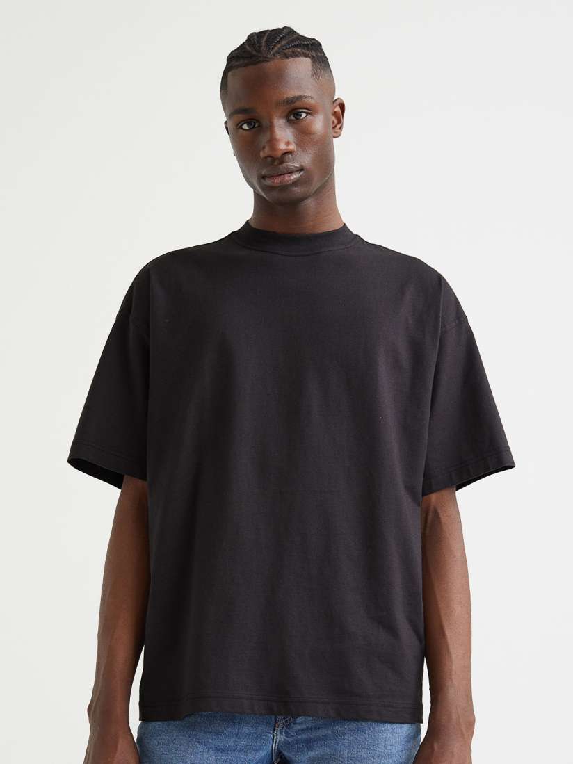 Buy H M Men Black Solid Oversized Fit Cotton T shirt Tshirts for Men 19148374 Myntra