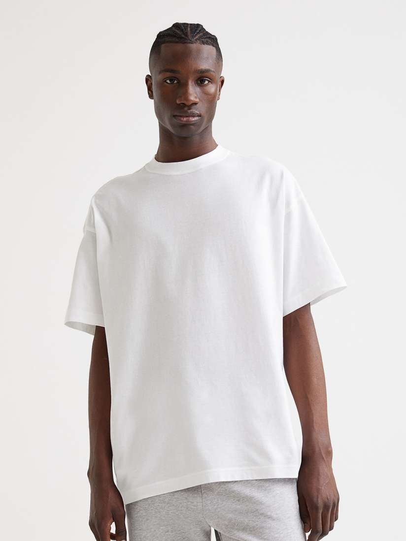 Buy H M Men White Oversized Fit Cotton T shirt Tshirts for Men 19148382 Myntra