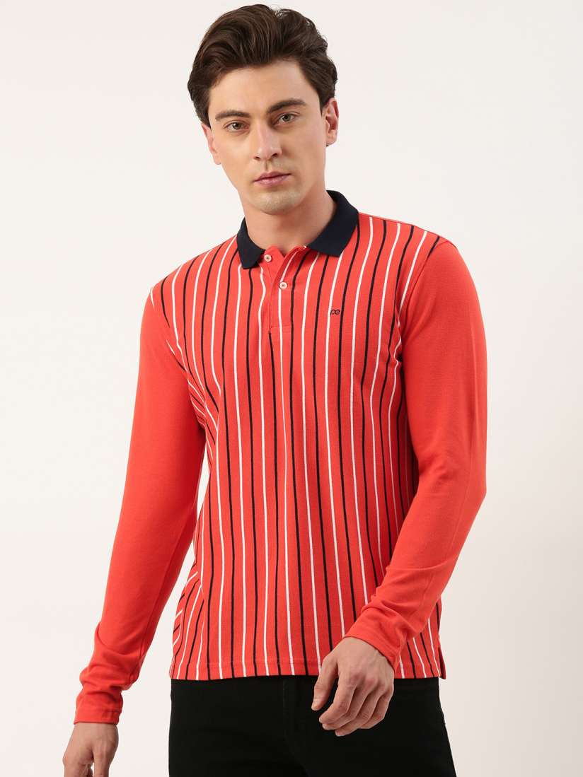 Buy Peter England Men Striped Polo Collar Long Sleeves T shirt Tshirts for Men 19149354 Myntra