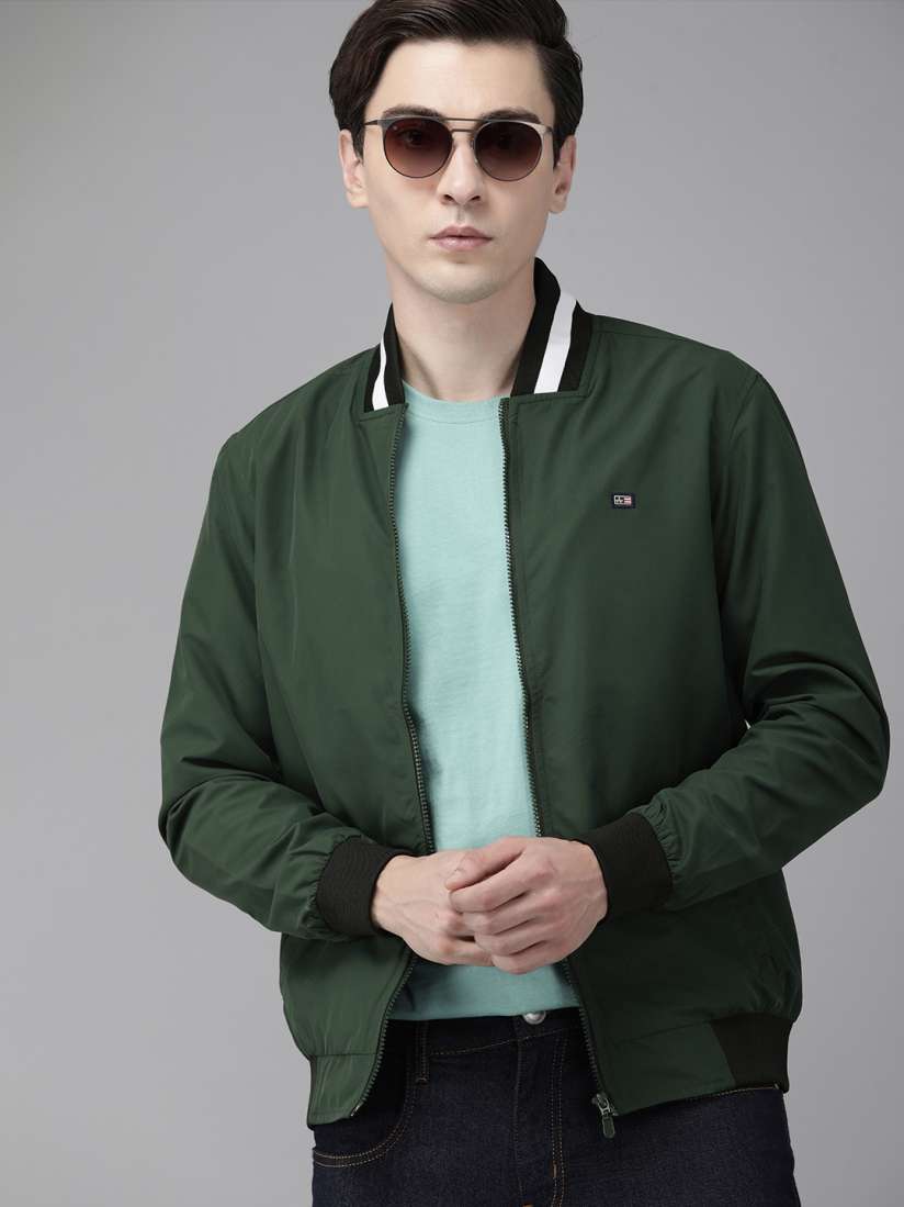 Collarless bomber jacket top