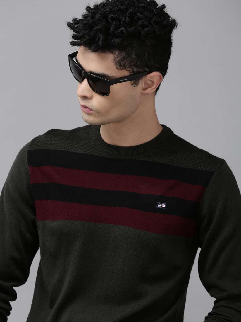 Red and olive green striped sweater sale