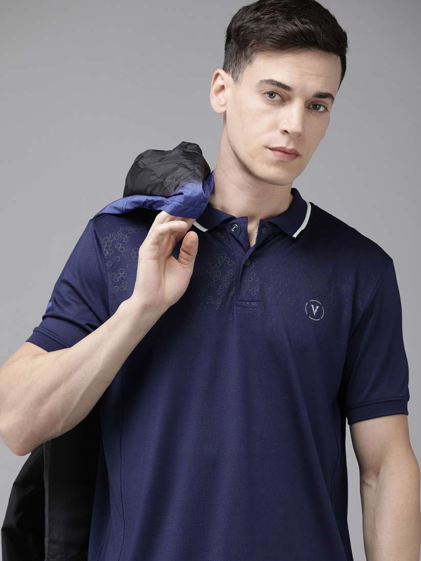 Buy Van Heusen Flex Men Navy Blue Solid Polo Collar Golf T shirt Tshirts for Men 19151788 Myntra