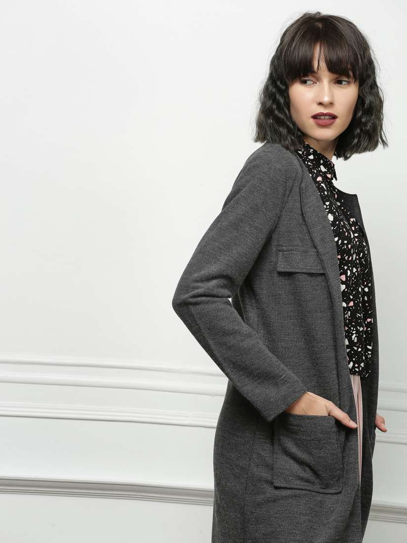 Buy all about you Women Charcoal Grey Solid Longline Tailored Jacket Jackets for Women 1915255 Myntra