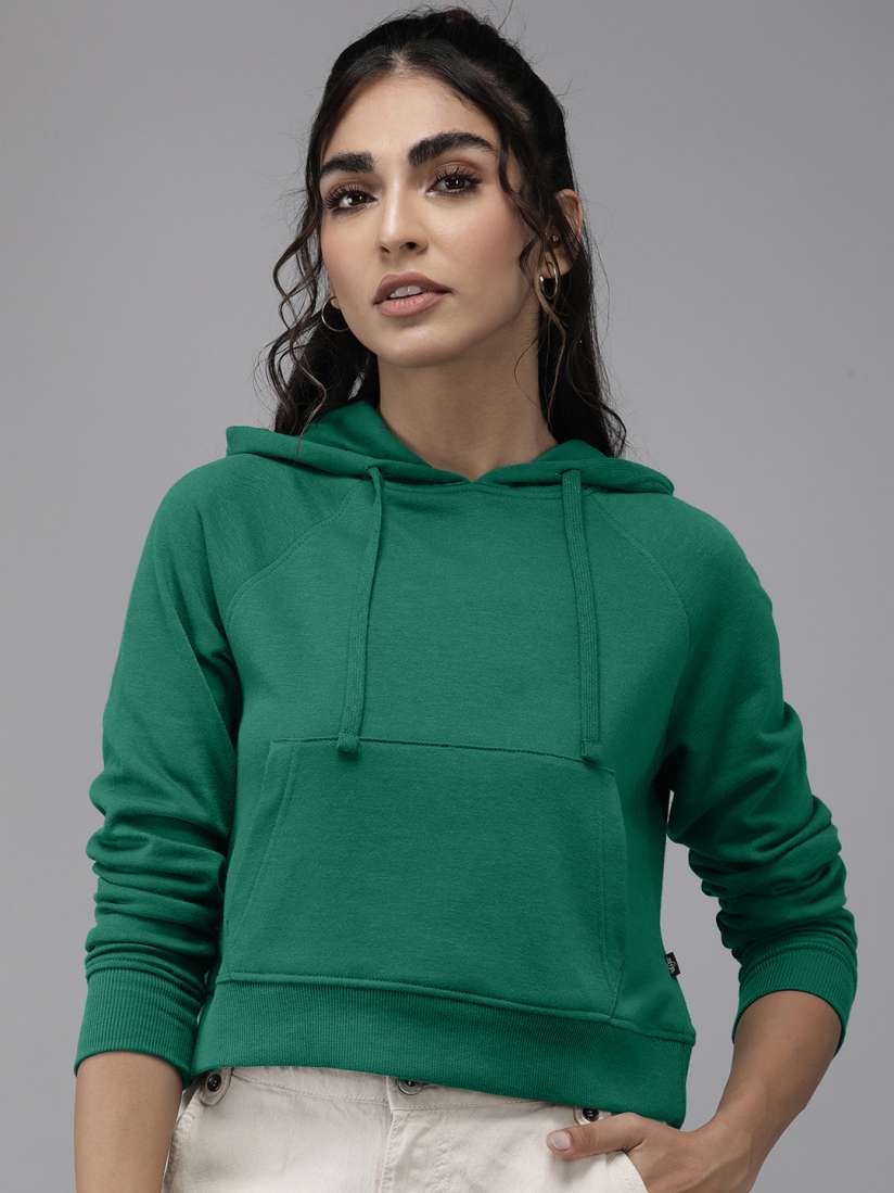 Buy The Roadster Lifestyle Co. Women Solid Hooded Crop Sweatshirt Sweatshirts for Women 19156178 Myntra