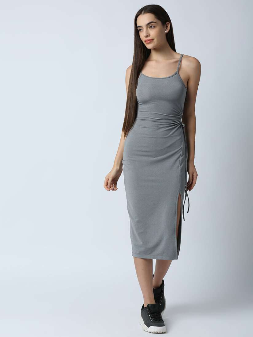 Buy Disrupt Women Grey Bodycon Tie up Detail Midi Dress Dresses for Women 19157310 Myntra