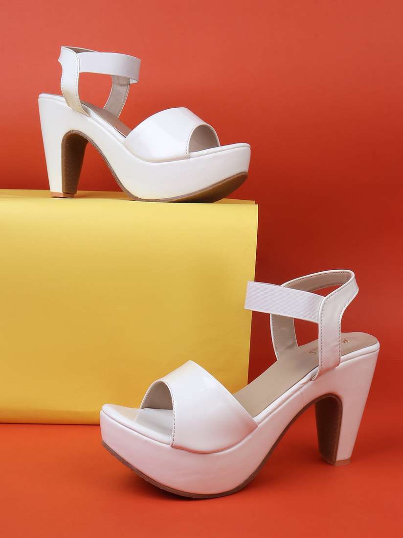 Myntra White Peep Toe Block Heels JM Looks Open Toe Block Heel Mules