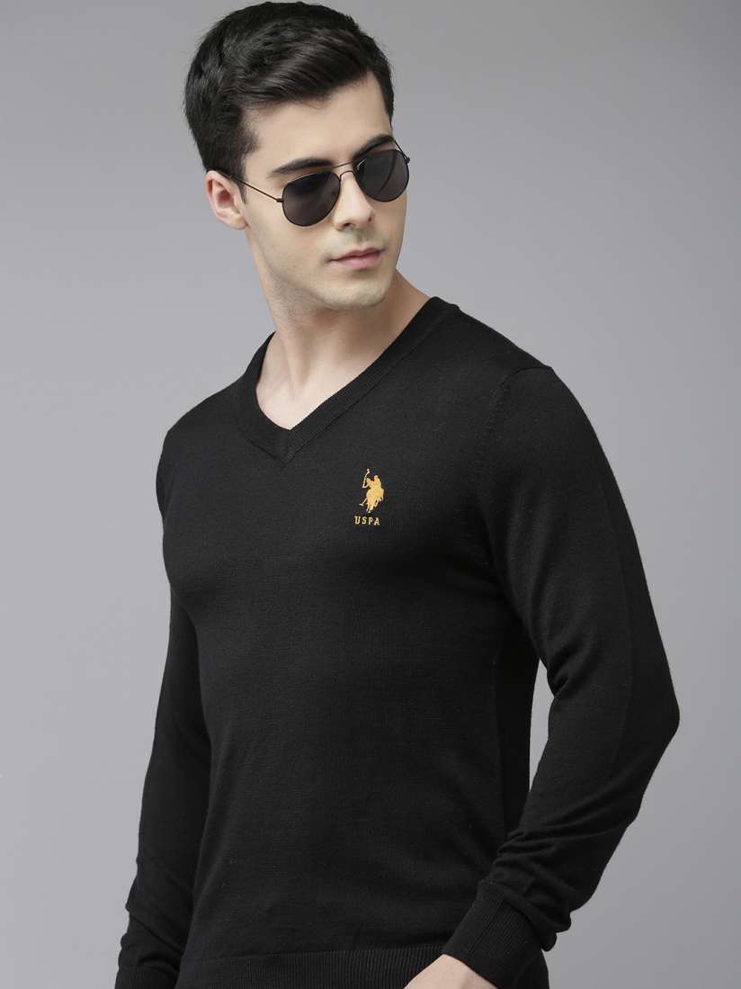 Buy U.S. Polo Assn. Men Black Solid Pullover Sweater Sweaters for Men 19165976 Myntra