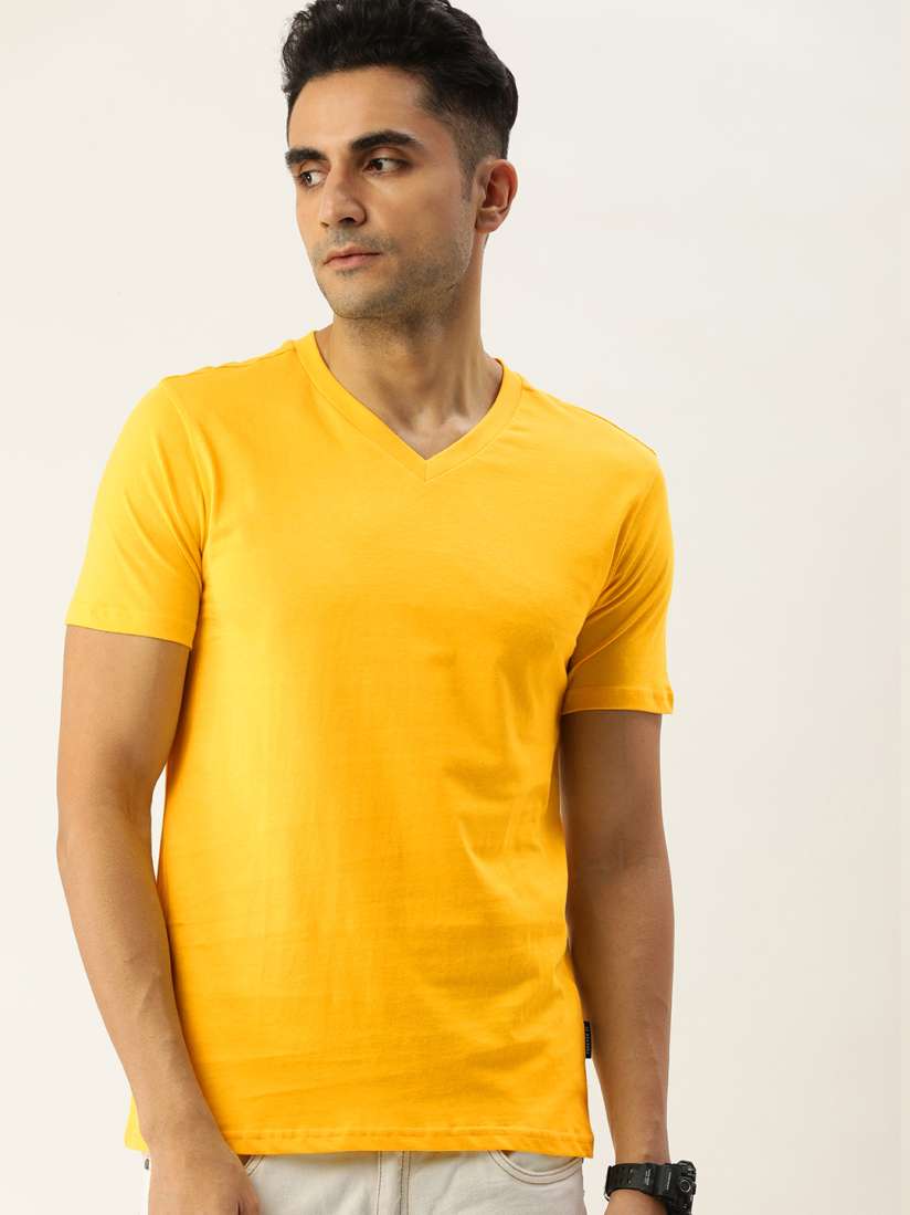 Buy FOREVER 21 Men Yellow V Neck T shirt Tshirts for Men 19170042 Myntra