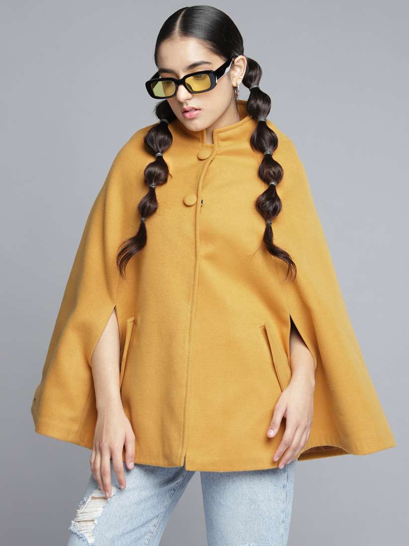 Buy YK Girls Mustard Yellow Solid Cape Coat Coats for Girls 19170340 Myntra