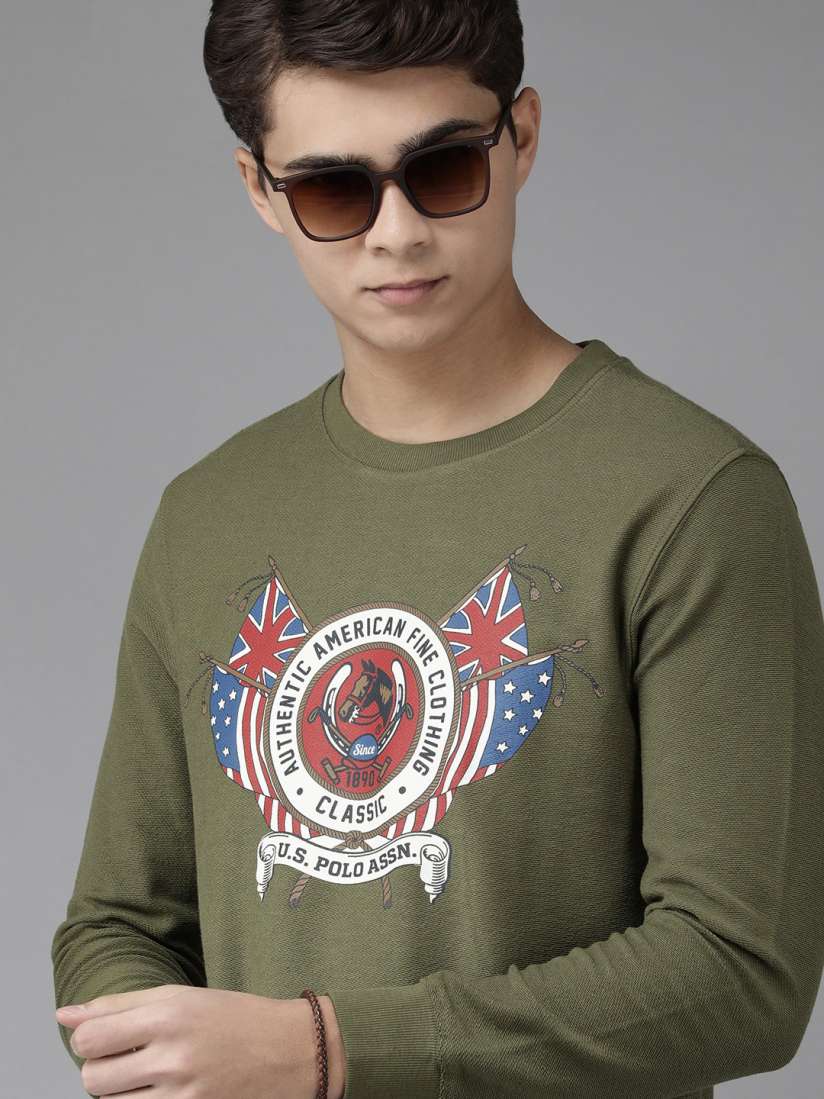 Buy U.S. Polo Assn. Denim Co. Men Olive Green Brand Logo Print Pure Cotton Sweatshirt Sweatshirts for Men 19181798 Myntra