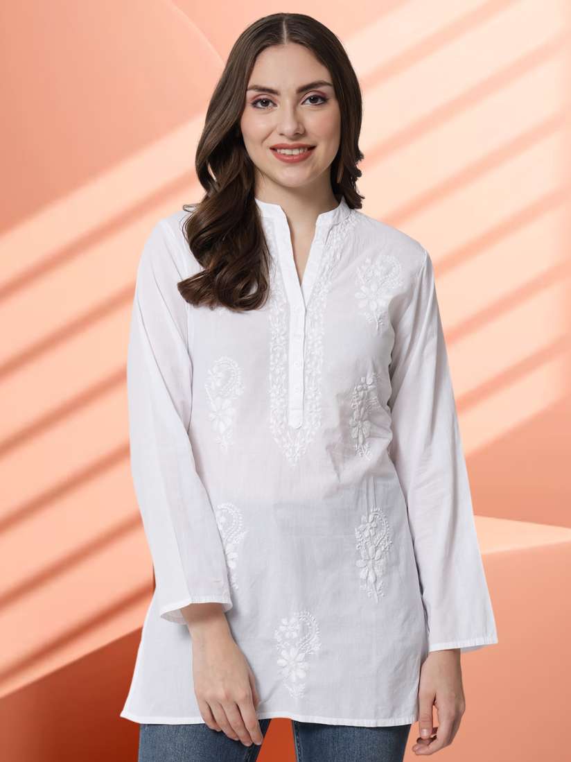 Buy PARAMOUNT CHIKAN White Embroidered V Neck Chikankari Pure Cotton Chikankari Kurti Kurtis for Women 19183898 Myntra