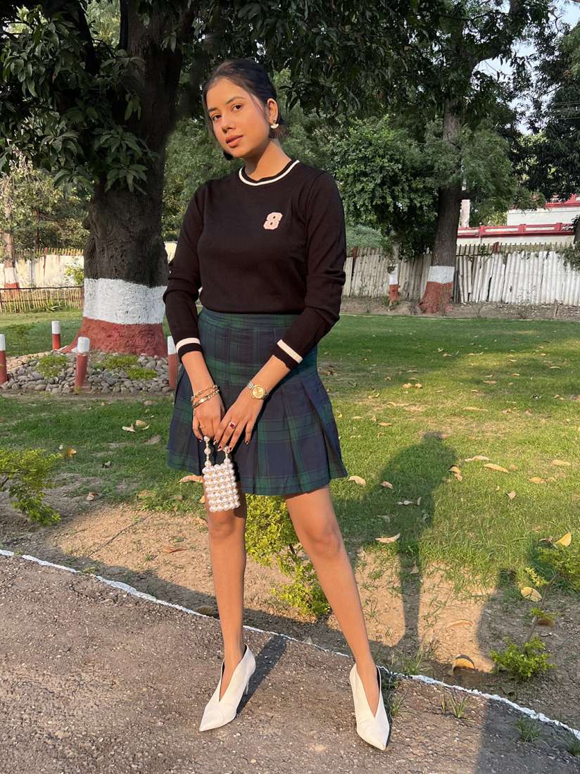 Navy a line mini skirt top