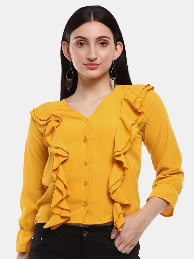 yellow ruffle crop top