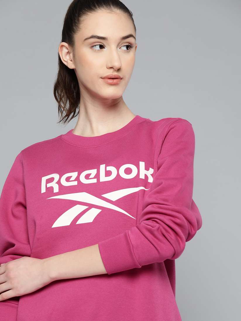 Buy Reebok Women Pink Printed Identity Logo Fleece Crew Sweatshirt Sweatshirts for Women 19193638 Myntra