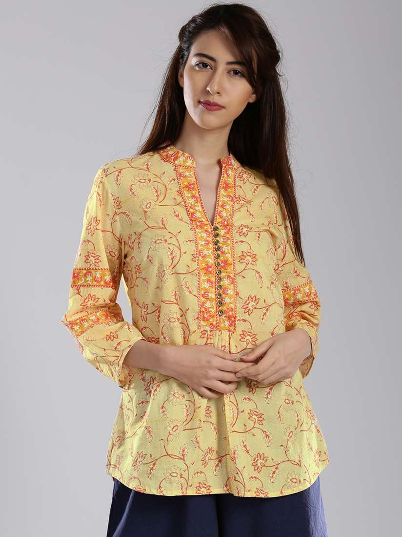 Printed Kurti Fabindia Kurtis Myntra Buy Fabindia Yellow Orange