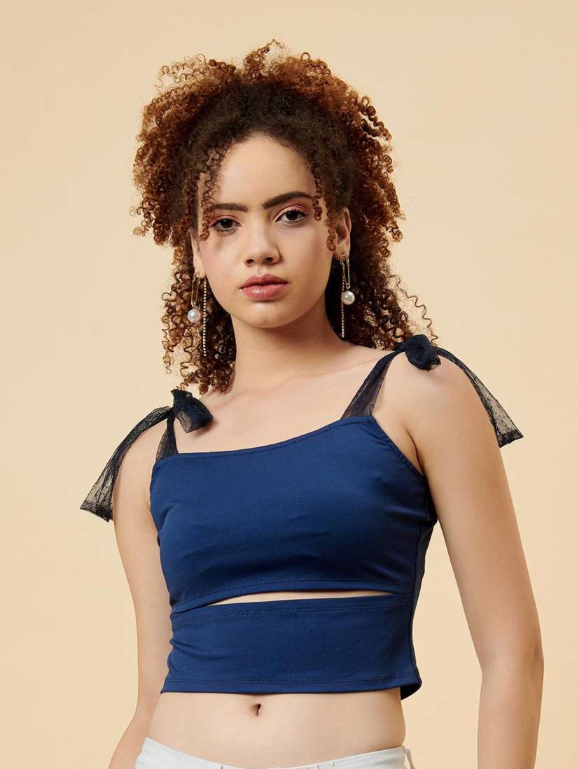 Buy enzeo Women Blue Peep Hole Crop Top Tops for Women 19201346 Myntra