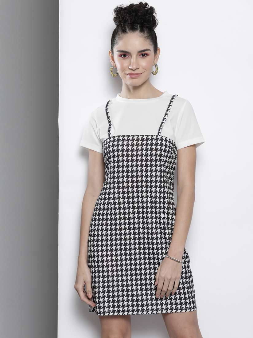 Buy SASSAFRAS White Black Mock Dungaree Dress Dresses for Women 19202972 Myntra