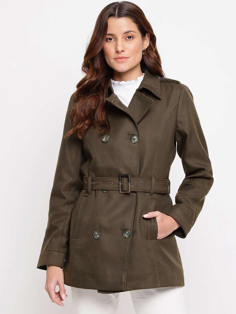 Buy Latin Quarters Women Olive Green Solid Double Breasted Long Coat Coats for Women 19204752 Myntra