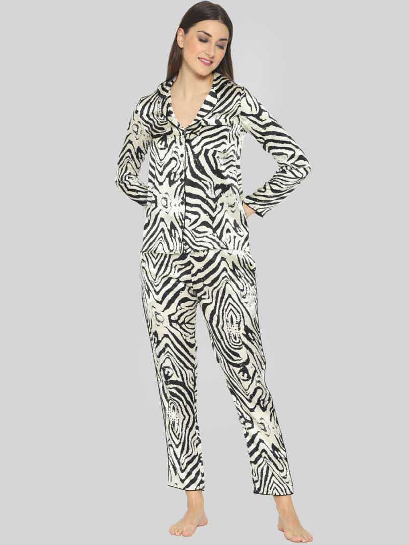 Buy PRETTY LOVING THING Women Black White Animal Printed Satin Night Suit Night suits for Women 19208606 Myntra