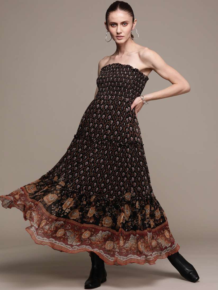 Label ritu kumar black printed maxi dress online