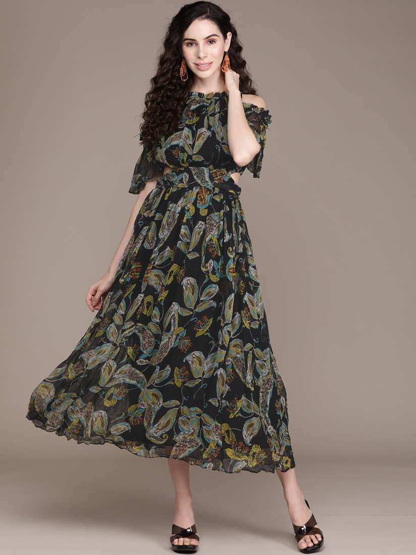 Buy Label Ritu Kumar Black Green Ethnic Motif Printed Maxi Dress Dresses for Women 19213280 Myntra
