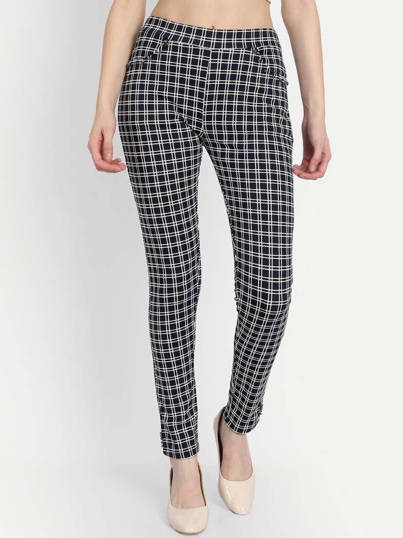 Buy Wicked Stitch Women Blue Checked Skinny Fit Cigarette Trousers Trousers for Women 19217604 Myntra