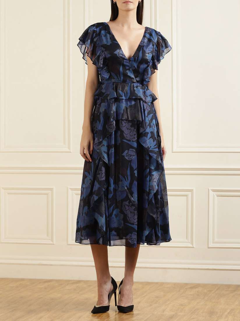 Ted baker navy ruffle dress cheap