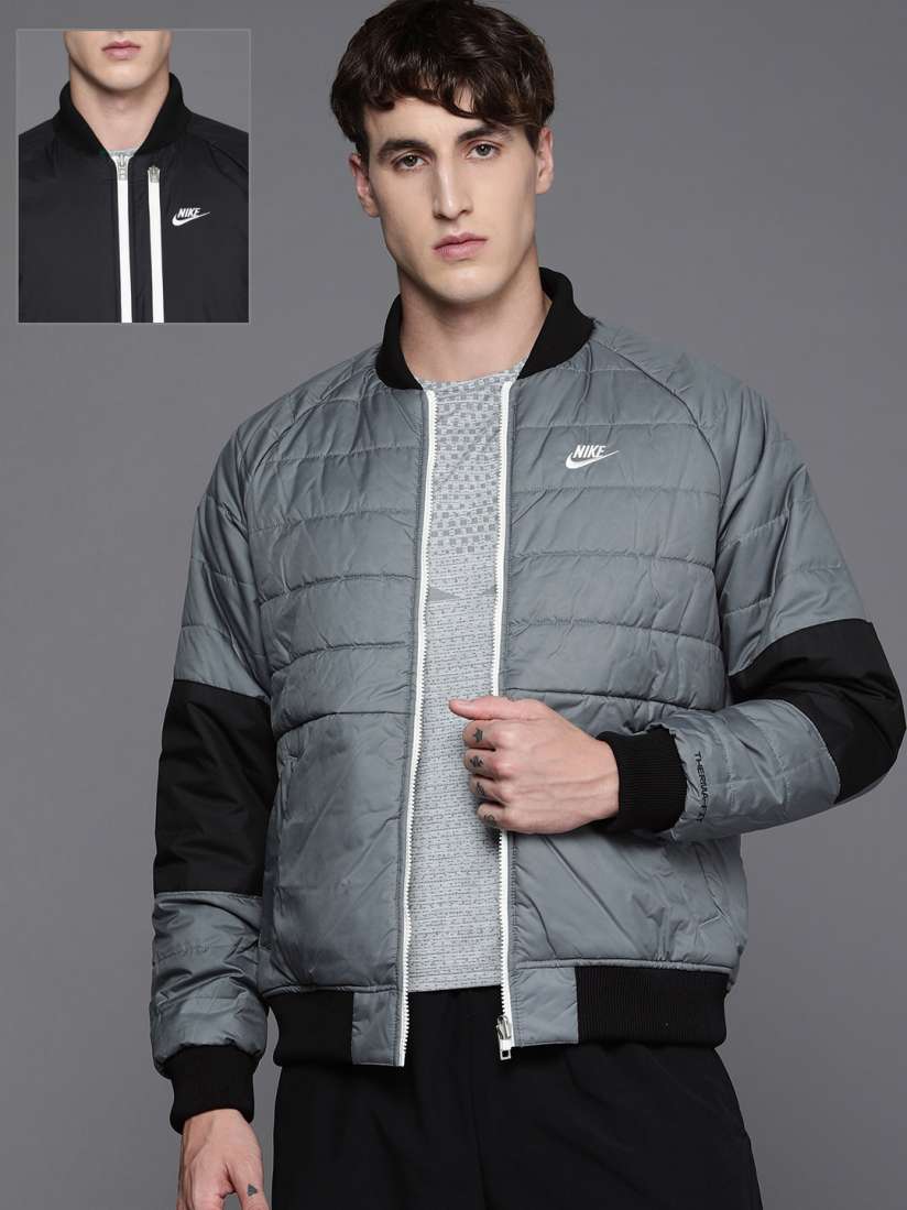 Buy Nike Men Black Grey Solid Therma FIT Reversible Bomber Jacket Jackets for Men 19222848 Myntra