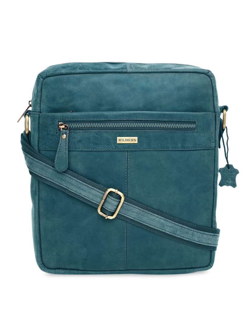 Buy WildHorn Blue Leather Oversized Structured Sling Bag Messenger Bag for Men 19228438 Myntra