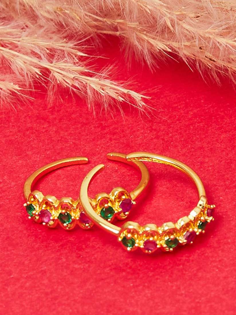 Buy Voylla Set Of 2 Gold Plated Pink Green CZ Studded Adjustable Toe Rings Toe Rings for Women 19228500 Myntra