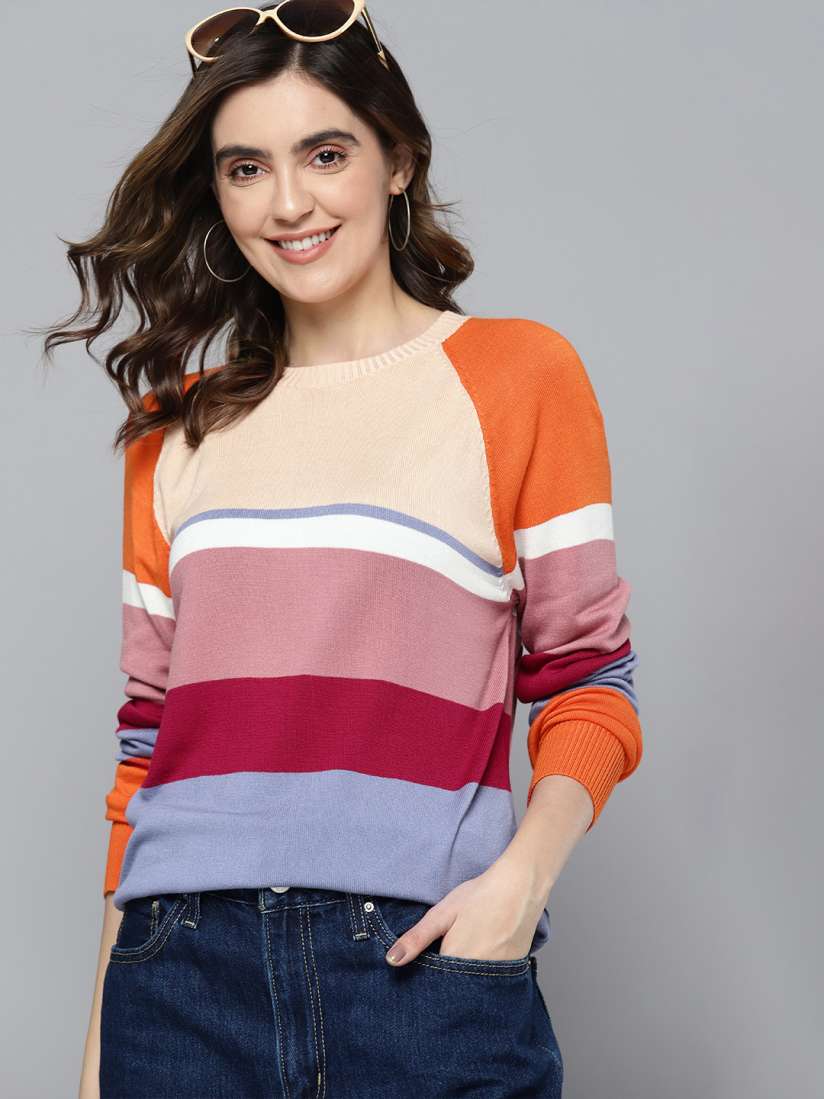 Buy Mast Harbour Women Raglan Sleeve Striped Pullover Sweaters for Women 19230988 Myntra
