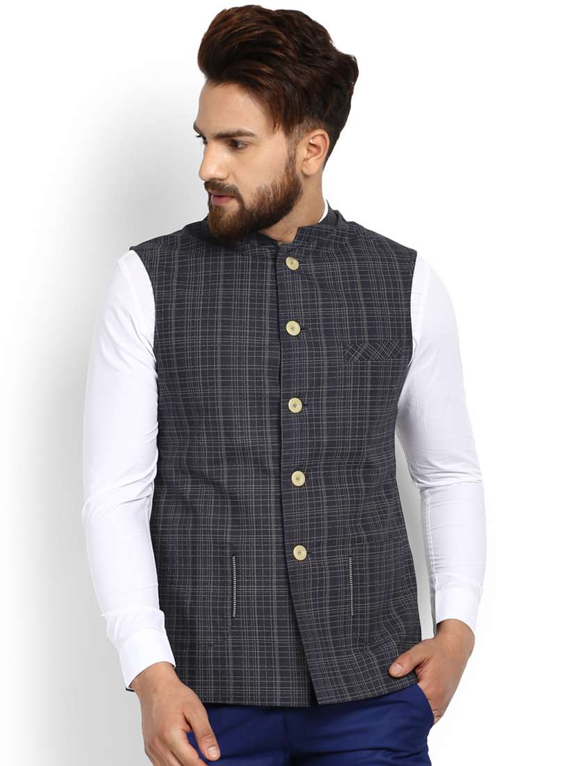 Buy MR BUTTON Grey Checked Nehru Jacket Nehru Jackets for Men Myntra