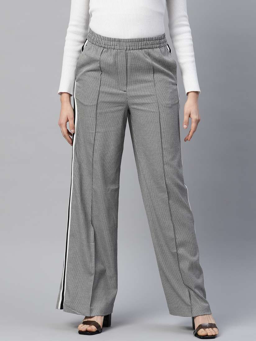 Buy Marks Spencer Women Houndstooth Print High Rise Trousers Trousers for Women 19241204 Myntra