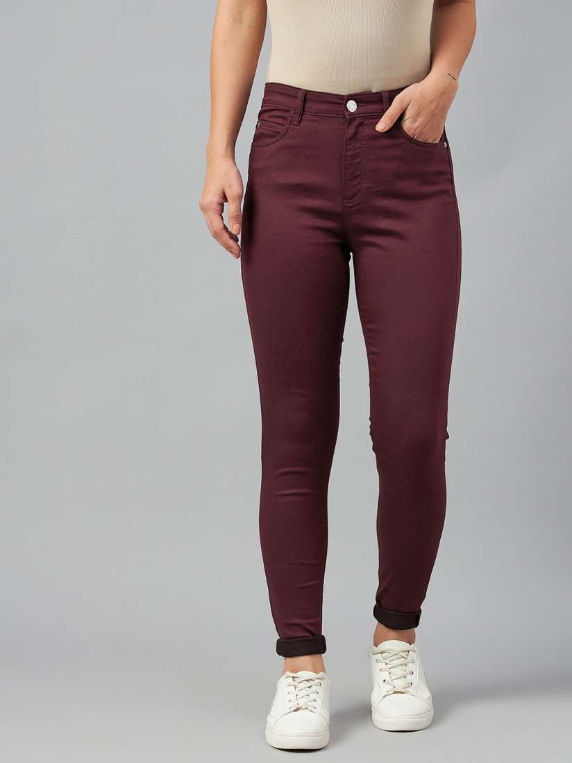 Burgundy jeggings shop