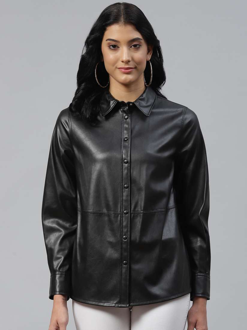 Buy Marks Spencer Women Black Faux Leather Jacket Jackets for Women 19241916 Myntra