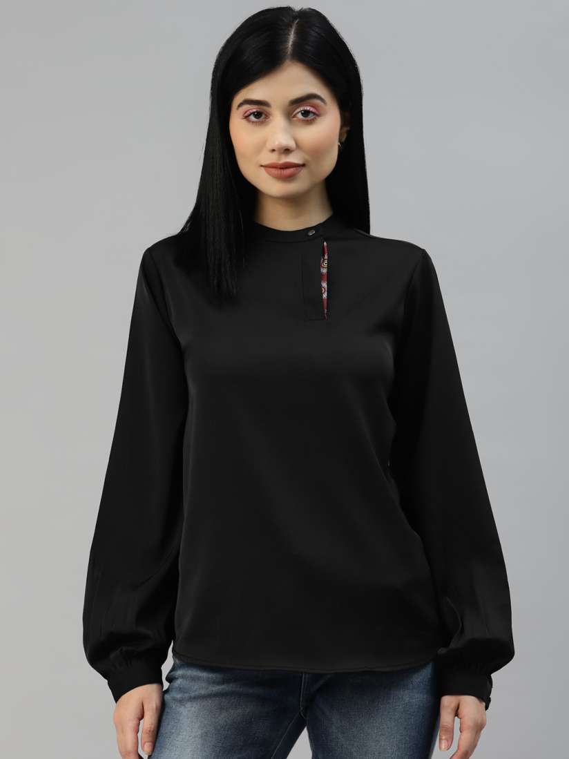 Buy Marks Spencer Black Solid Mandarin Collar Top Tops for Women 19242046 Myntra