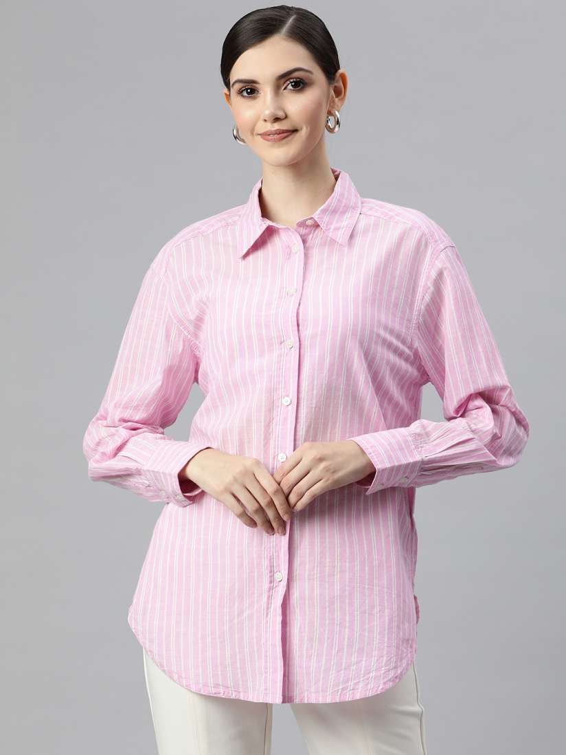 Buy Marks Spencer Women Pink Striped Casual Shirt Shirts for Women 19242058 Myntra