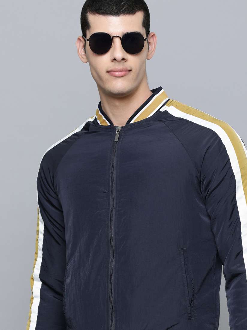 Buy Flying Machine Men Navy Blue Solid Bomber Jacket With Taping Detail Jackets for Men 19246168 Myntra