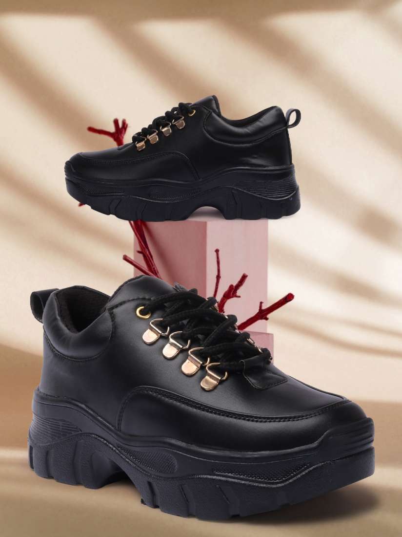 Womens black chunky shoes hotsell